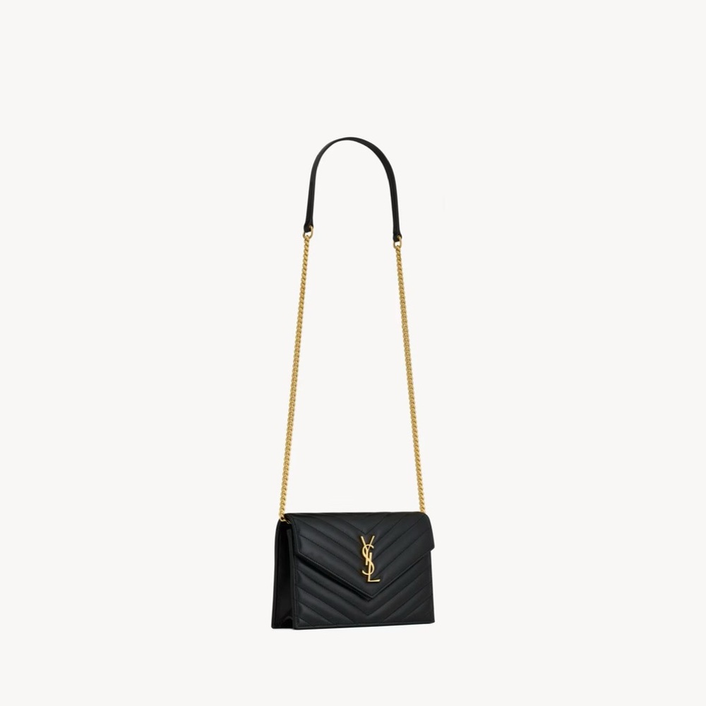 Saint Laurent Cassandre Black Quilted Envelope Leather Chain Wallet Purse - Picture 5 of 11